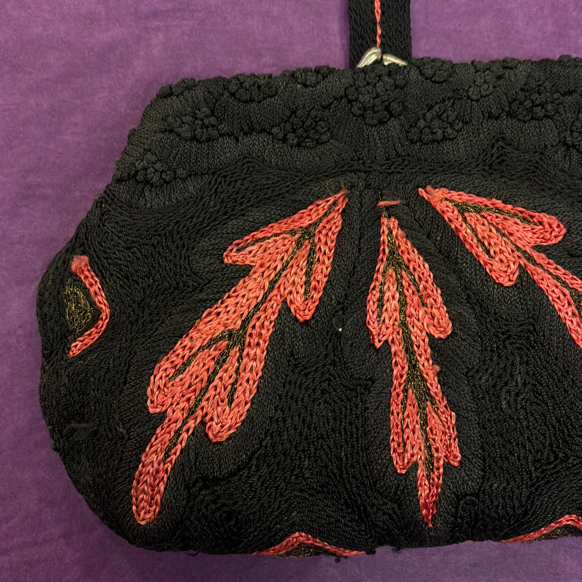 Vintage 1930s Black & Red Braided Embroidered Art Deco Evening Bag