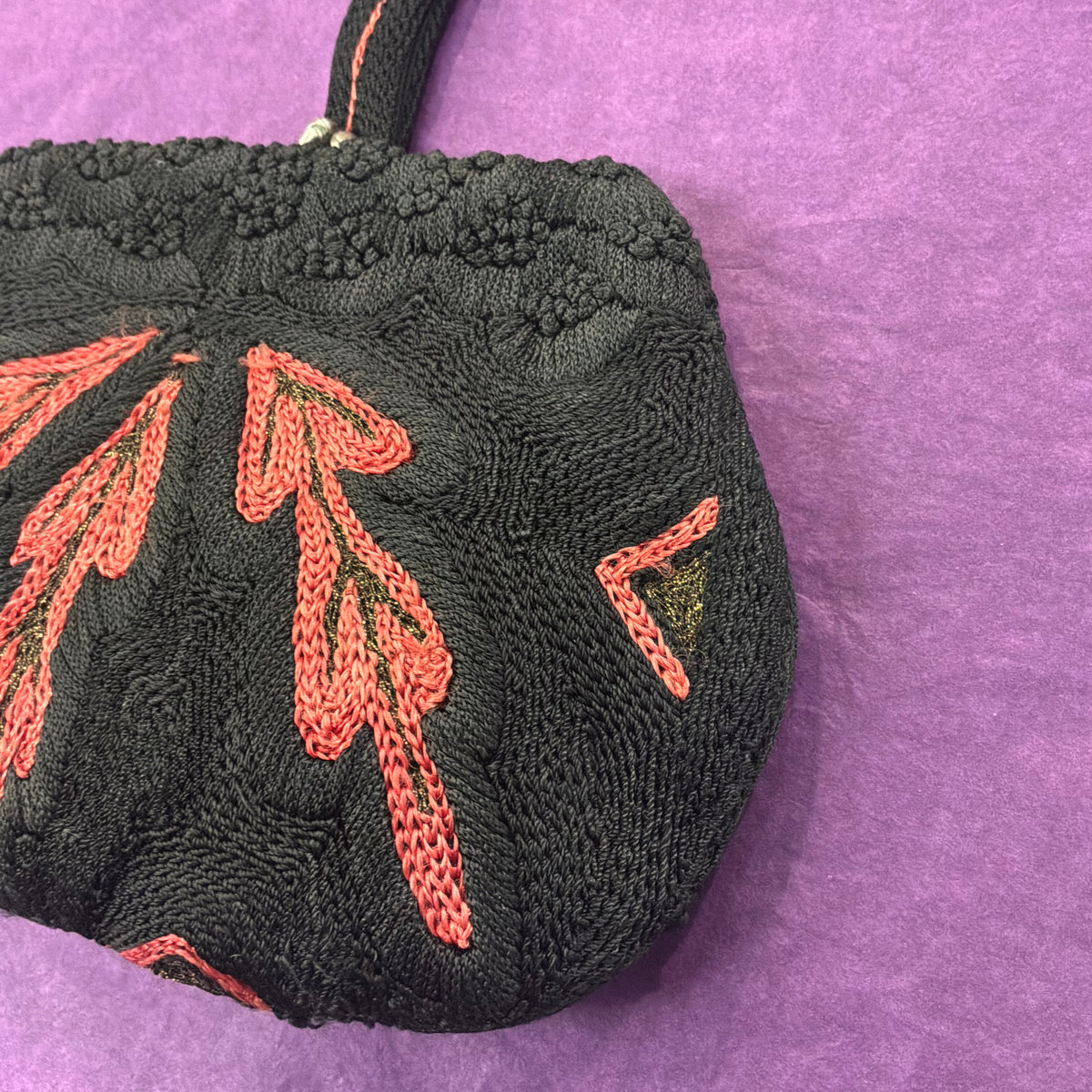 Vintage 1930s Black & Red Braided Embroidered Art Deco Evening Bag