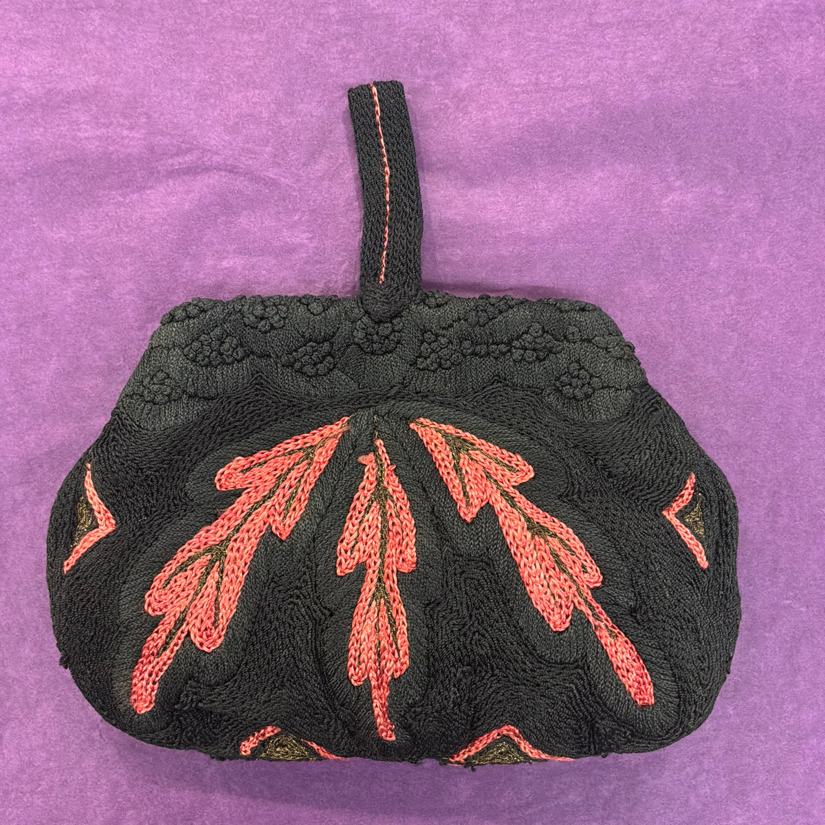 Vintage 1930s Black & Red Braided Embroidered Art Deco Evening Bag