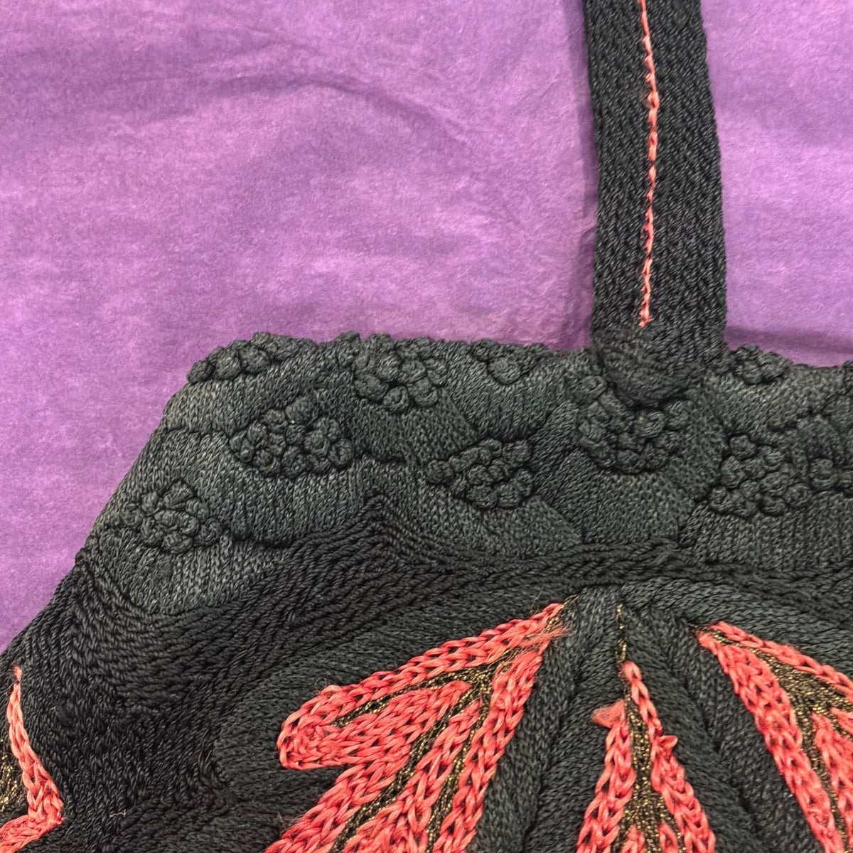Vintage 1930s Black & Red Braided Embroidered Art Deco Evening Bag