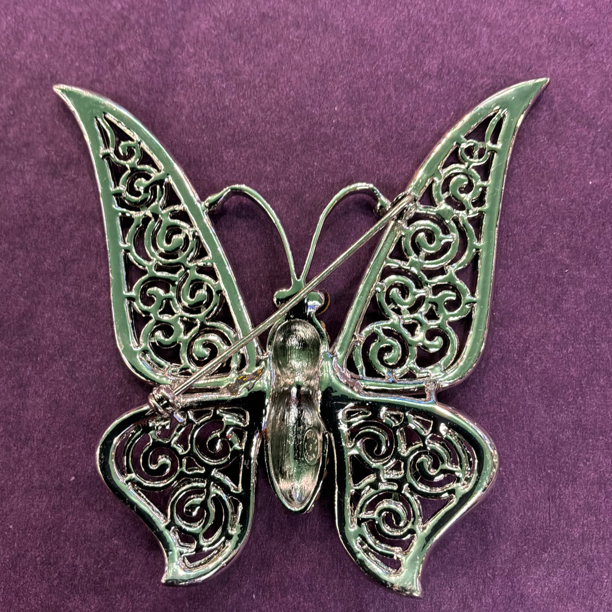 Vintage Butler & Wilson Large Butterfly Brooch, Aurora Borealis Crystal Silver Tone Statement Jewellery