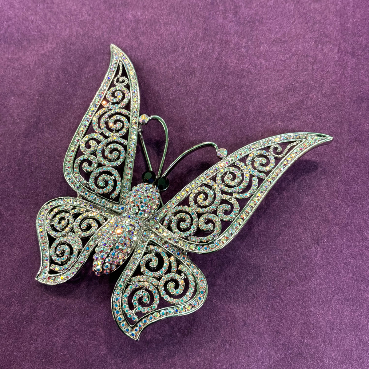 Vintage Butler & Wilson Large Butterfly Brooch, Aurora Borealis Crystal Silver Tone Statement Jewellery