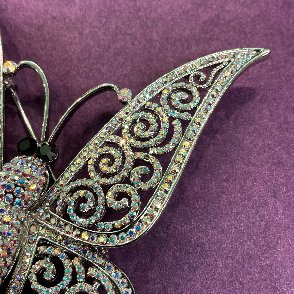 Vintage Butler & Wilson Large Butterfly Brooch, Aurora Borealis Crystal Silver Tone Statement Jewellery