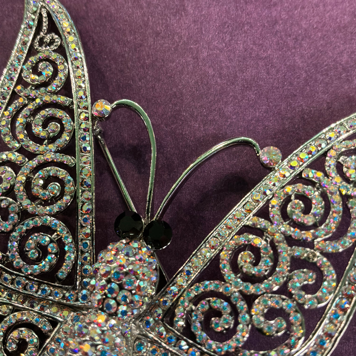 Vintage Butler & Wilson Large Butterfly Brooch, Aurora Borealis Crystal Silver Tone Statement Jewellery
