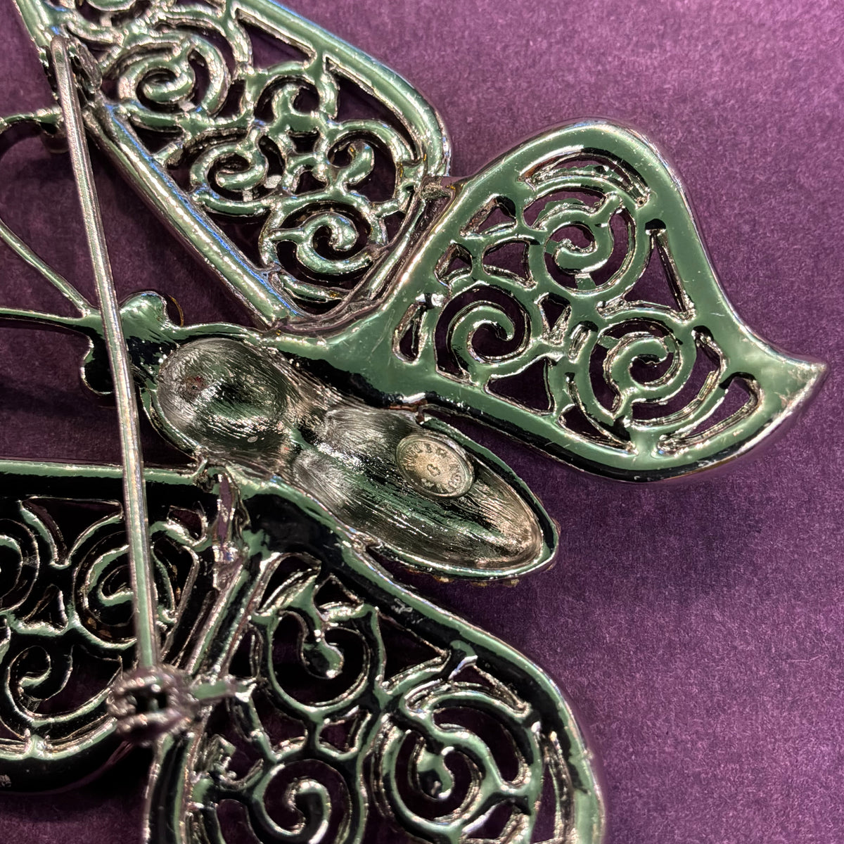 Vintage Butler & Wilson Large Butterfly Brooch, Aurora Borealis Crystal Silver Tone Statement Jewellery