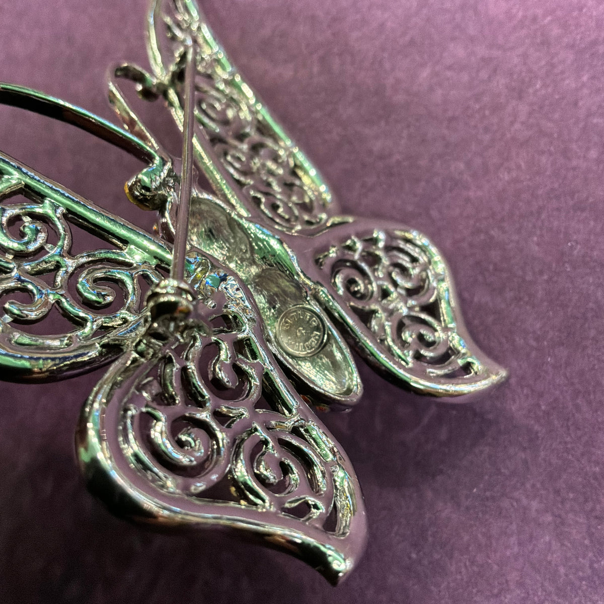 Vintage Butler & Wilson Large Butterfly Brooch, Aurora Borealis Crystal Silver Tone Statement Jewellery
