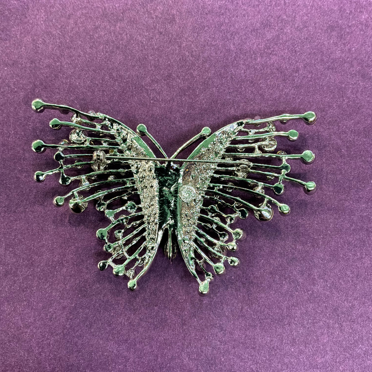 Vintage Butler & Wilson Large Butterfly Brooch, Silver Tone with Aurora Borealis Crystals