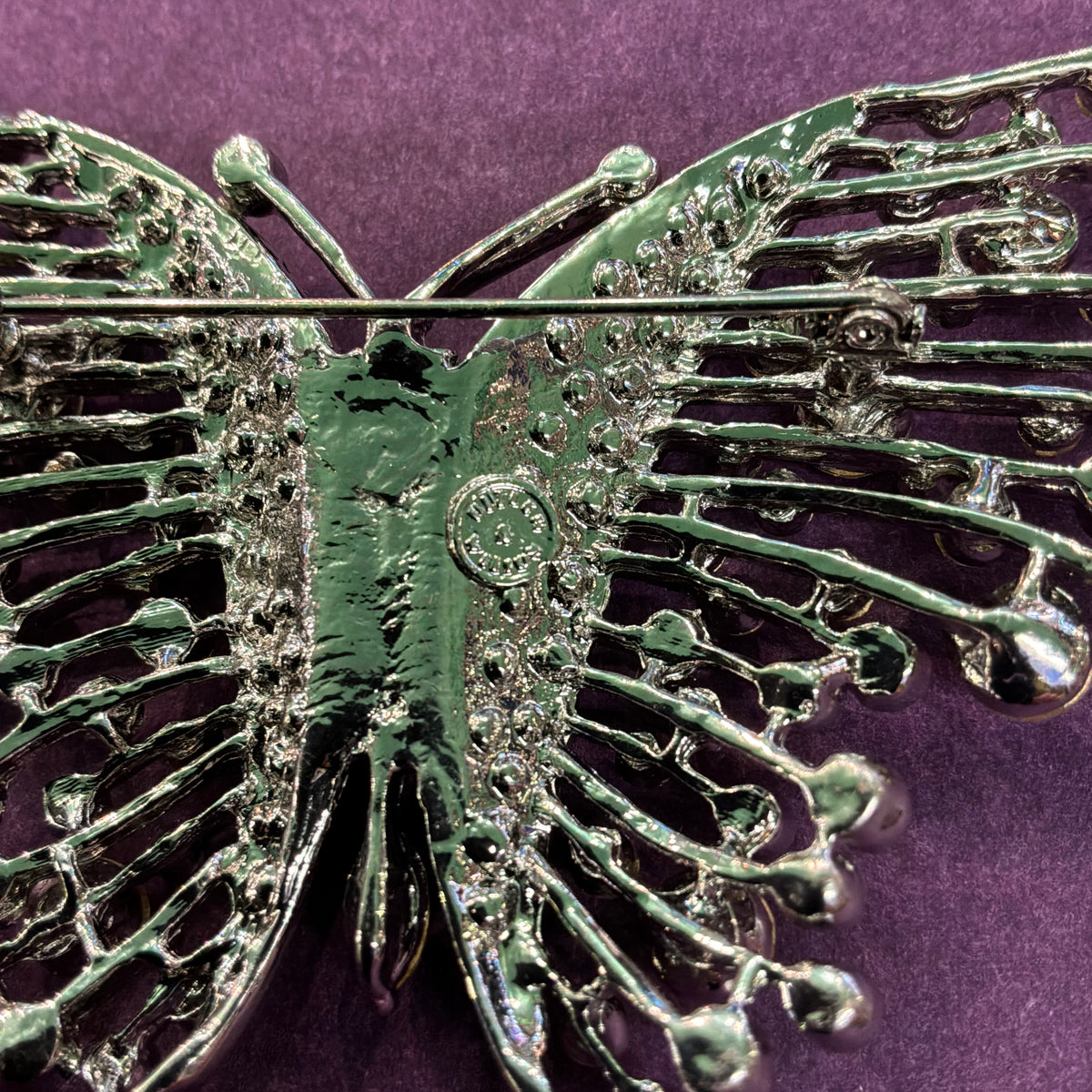 Vintage Butler & Wilson Large Butterfly Brooch, Silver Tone with Aurora Borealis Crystals