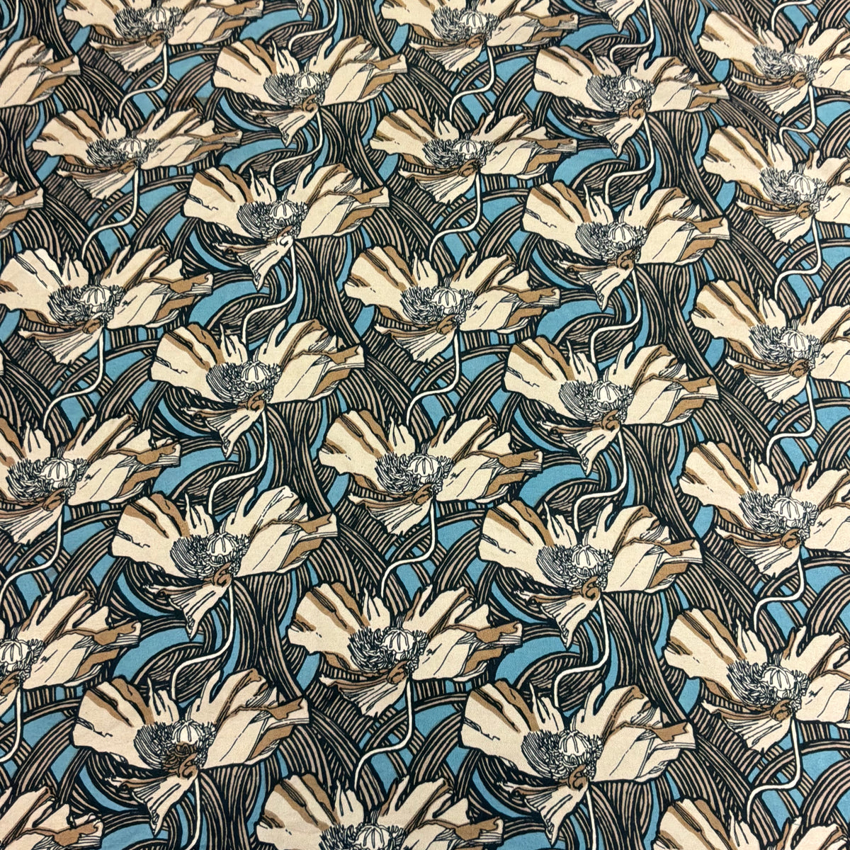 Vintage Large Beckford Silk ‘MUCHA’ Graphic Poppy Print Pure Silk Scarf