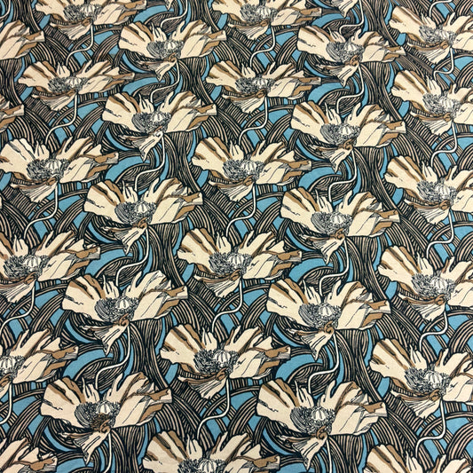 Vintage Large Beckford Silk ‘MUCHA’ Graphic Poppy Print Pure Silk Scarf