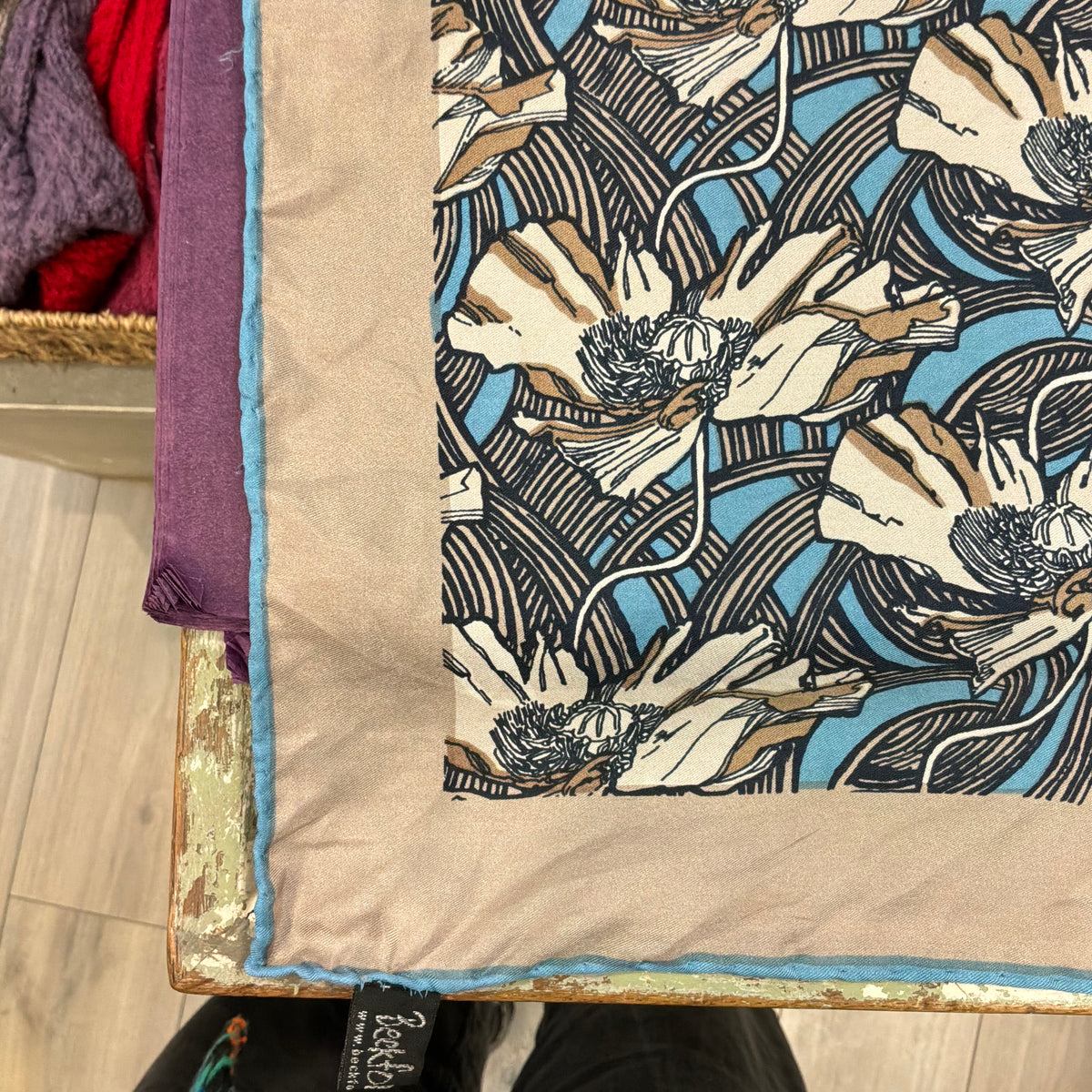 Vintage Large Beckford Silk ‘MUCHA’ Graphic Poppy Print Pure Silk Scarf