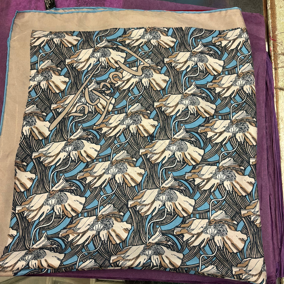 Vintage Large Beckford Silk ‘MUCHA’ Graphic Poppy Print Pure Silk Scarf