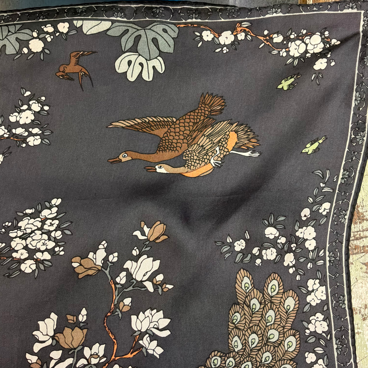 Vintage Liberty of London Pure Silk Scarf Oriental Duck Pond Bird Floral Design