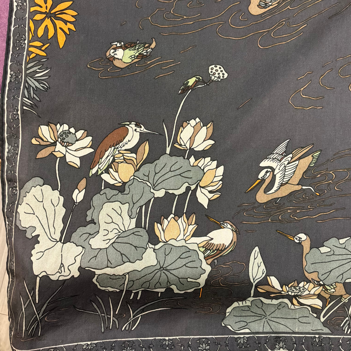 Vintage Liberty of London Pure Silk Scarf Oriental Duck Pond Bird Floral Design