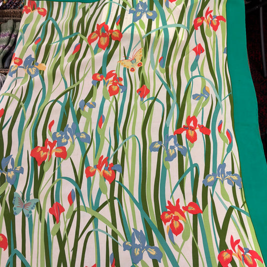 Vintage Liberty of London Large Pure Silk Scarf in Collier Campbell Iris and Butterfly Print