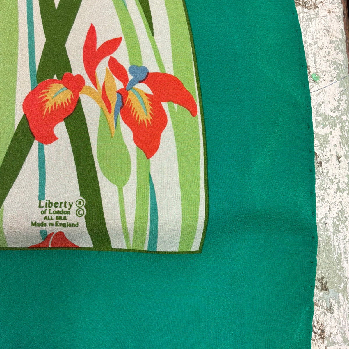 Vintage Liberty of London Large Pure Silk Scarf in Collier Campbell Iris and Butterfly Print