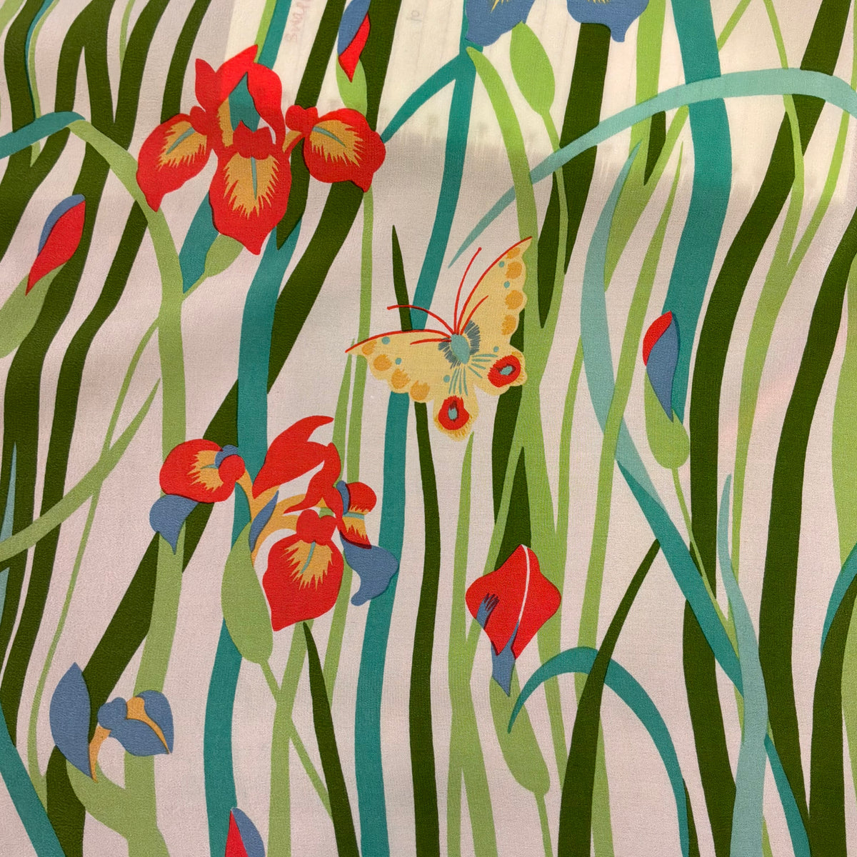 Vintage Liberty of London Large Pure Silk Scarf in Collier Campbell Iris and Butterfly Print