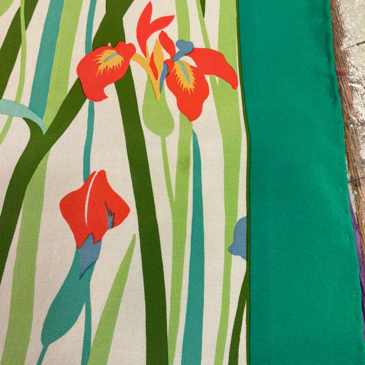 Vintage Liberty of London Large Pure Silk Scarf in Collier Campbell Iris and Butterfly Print