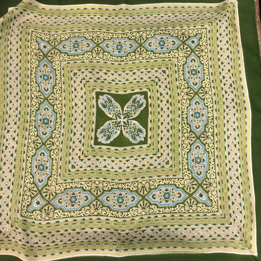 Vintage Liberty of London Pure Silk Green Geometric Scarf in Mid Century Design