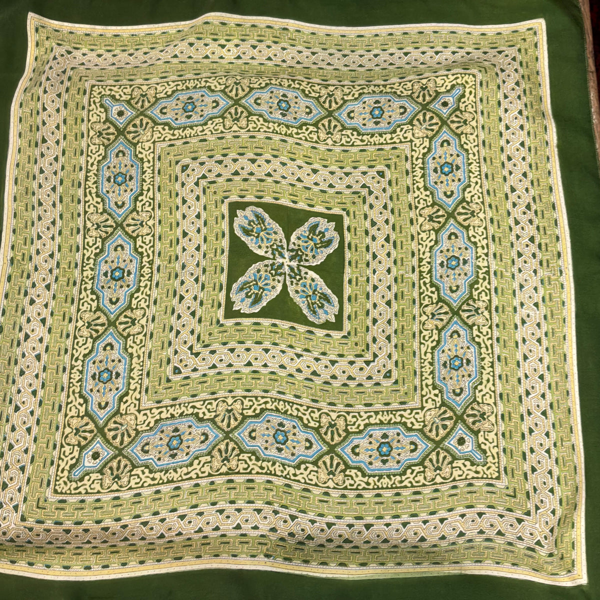 Vintage Liberty of London Pure Silk Green Geometric Scarf in Mid Century Design