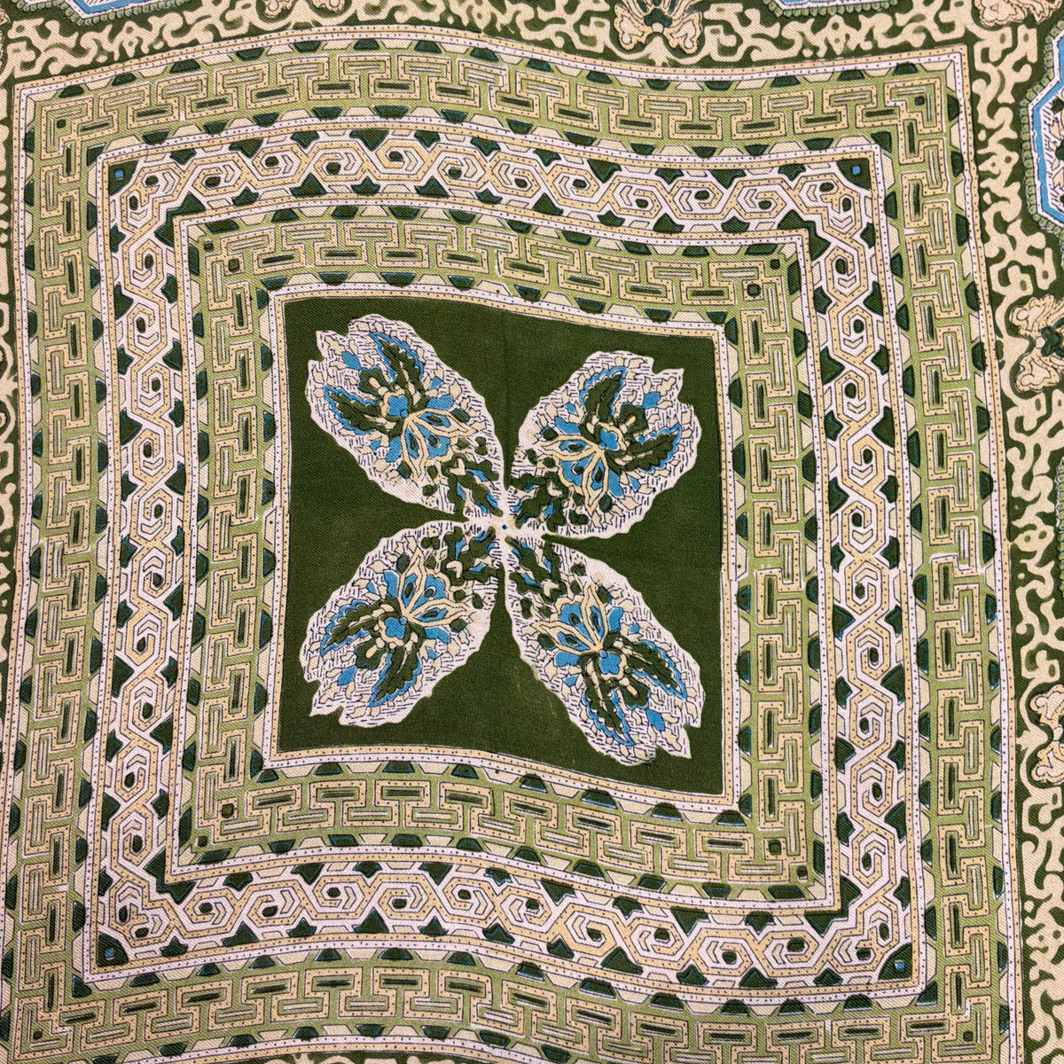 Vintage Liberty of London Pure Silk Green Geometric Scarf in Mid Century Design