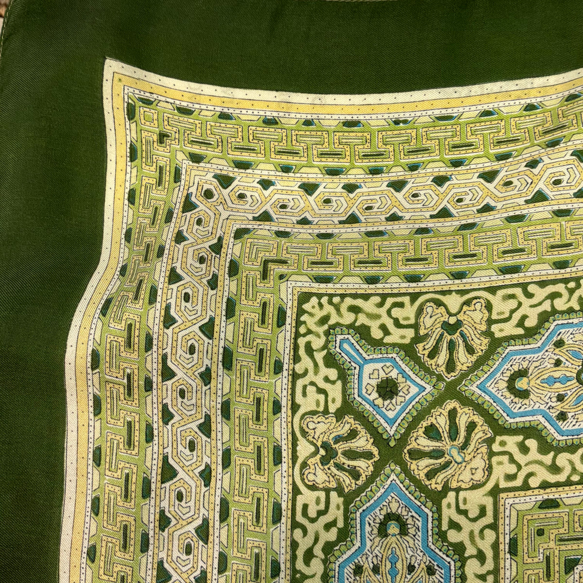 Vintage Liberty of London Pure Silk Green Geometric Scarf in Mid Century Design