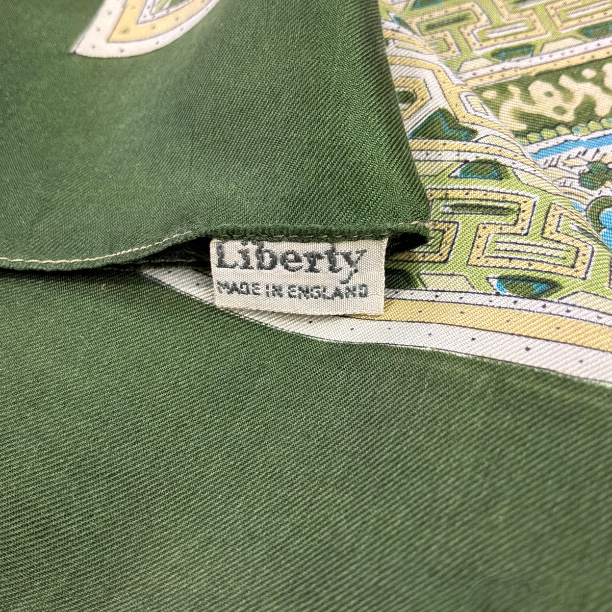 Vintage Liberty of London Pure Silk Green Geometric Scarf in Mid Century Design
