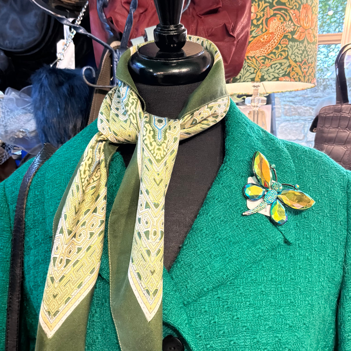Vintage Liberty of London Pure Silk Green Geometric Scarf in Mid Century Design