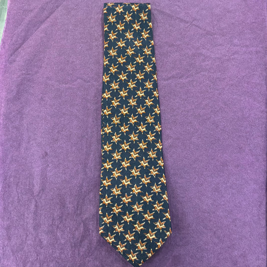 Vintage Liberty of London Pure Silk Tie, Gold with Blue Star Print, Unused and Boxed