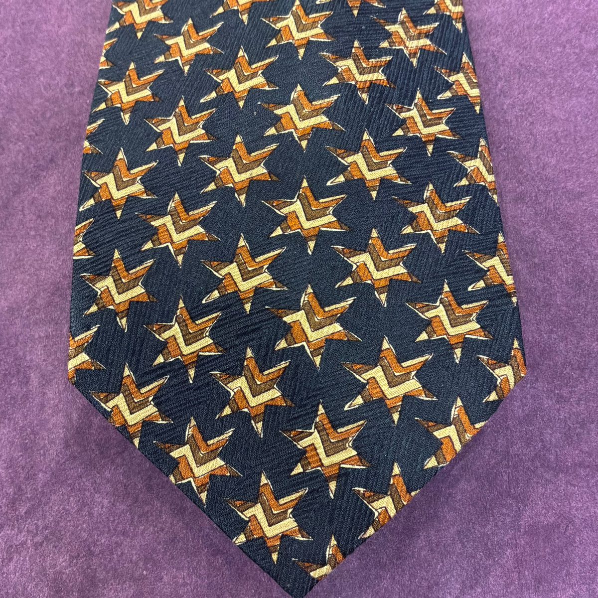 Vintage Liberty of London Pure Silk Tie, Gold with Blue Star Print, Unused and Boxed