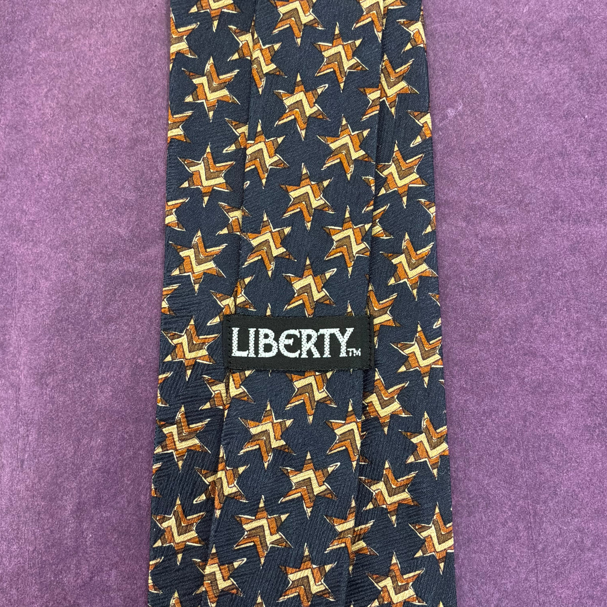 Vintage Liberty of London Pure Silk Tie, Gold with Blue Star Print, Unused and Boxed