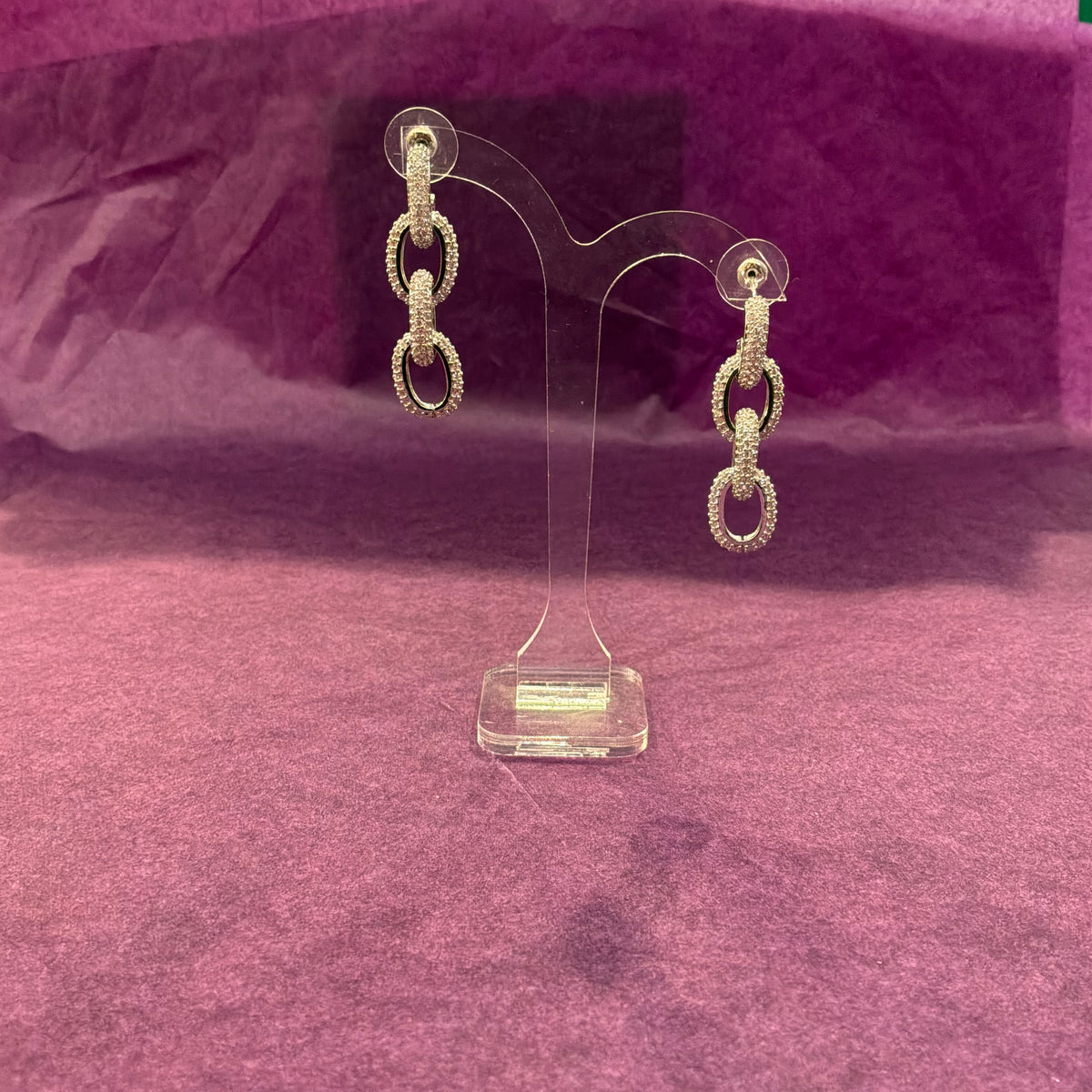Vintage Butler & Wilson Silver Tone Rhinestone Chain Link Drop Earrings