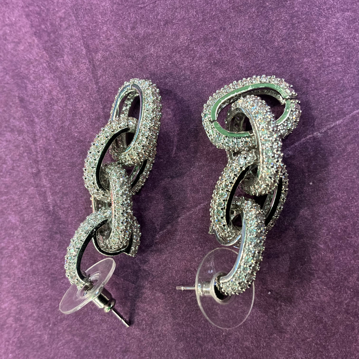 Vintage Butler & Wilson Silver Tone Rhinestone Chain Link Drop Earrings
