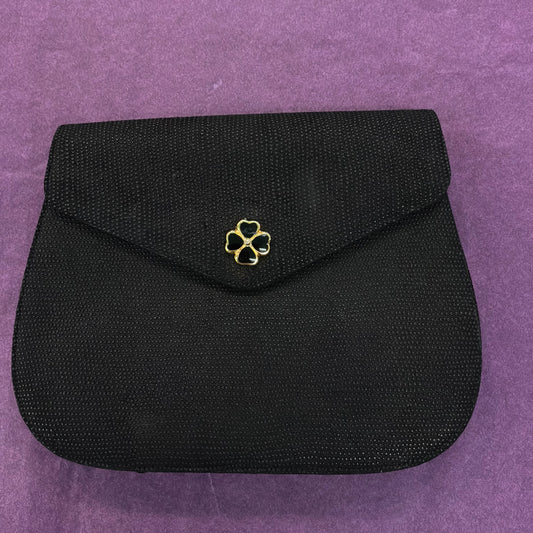 Vintage Kurt Geiger Black Leather Evening Bag with Clover, Clutch or Shoulder Bag