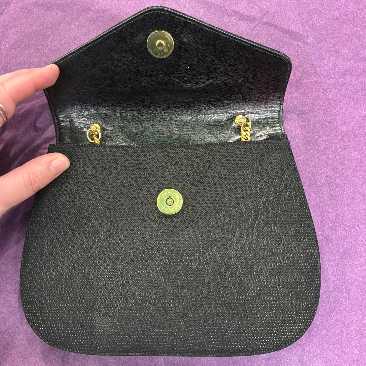 Vintage Kurt Geiger Black Leather Evening Bag with Clover, Clutch or Shoulder Bag