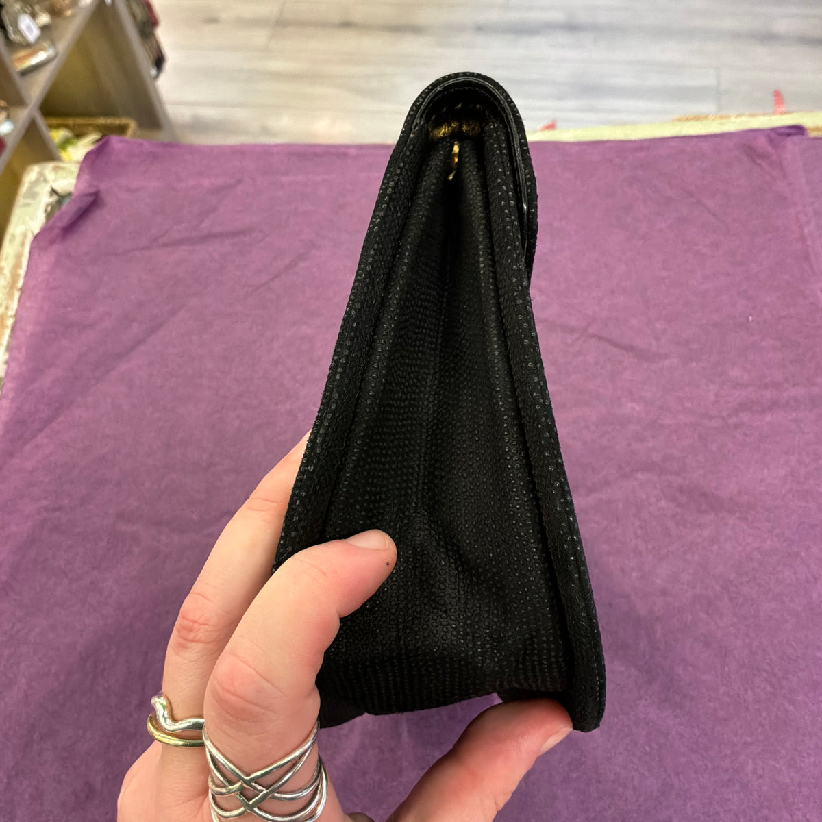 Vintage Kurt Geiger Black Leather Evening Bag with Clover, Clutch or Shoulder Bag