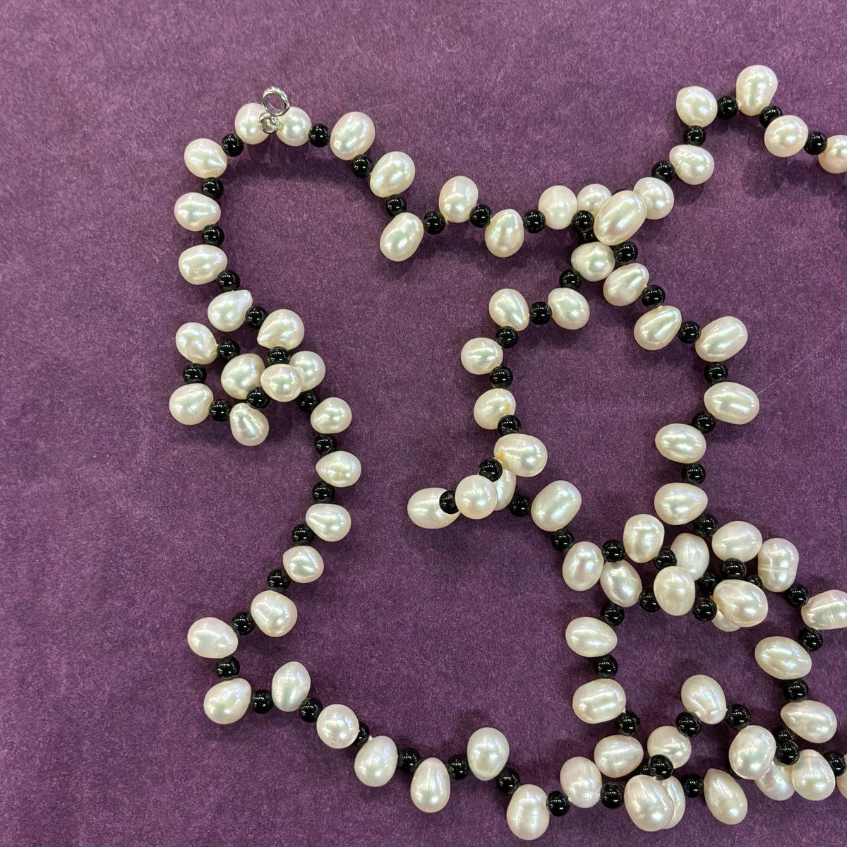 Vintage Cultured Pearl and Black Glass Bead Double Strand Necklace