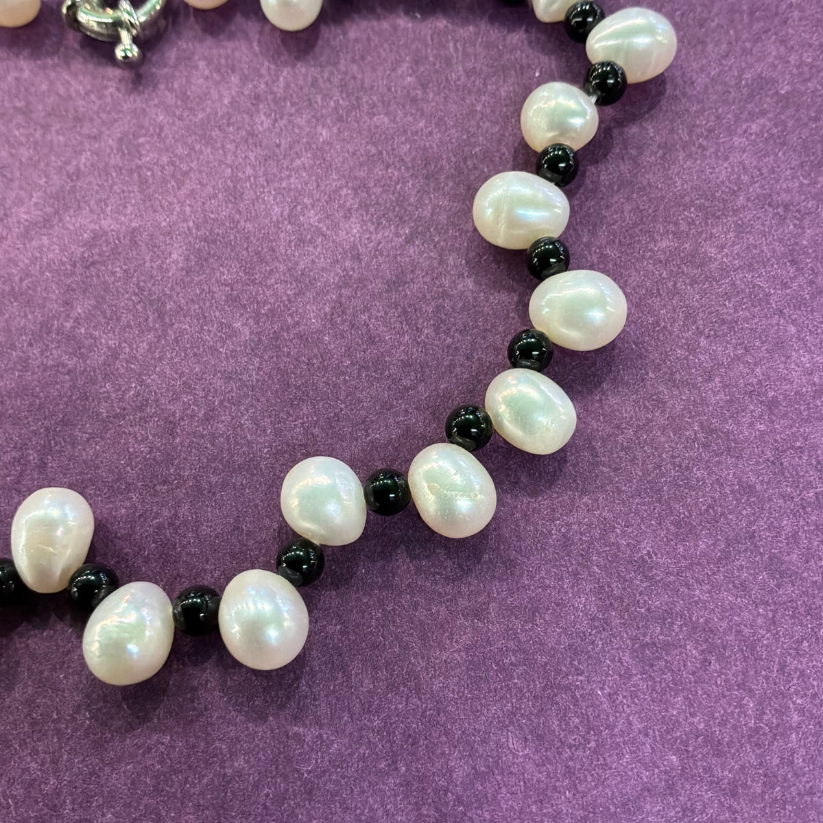 Vintage Cultured Pearl and Black Glass Bead Double Strand Necklace