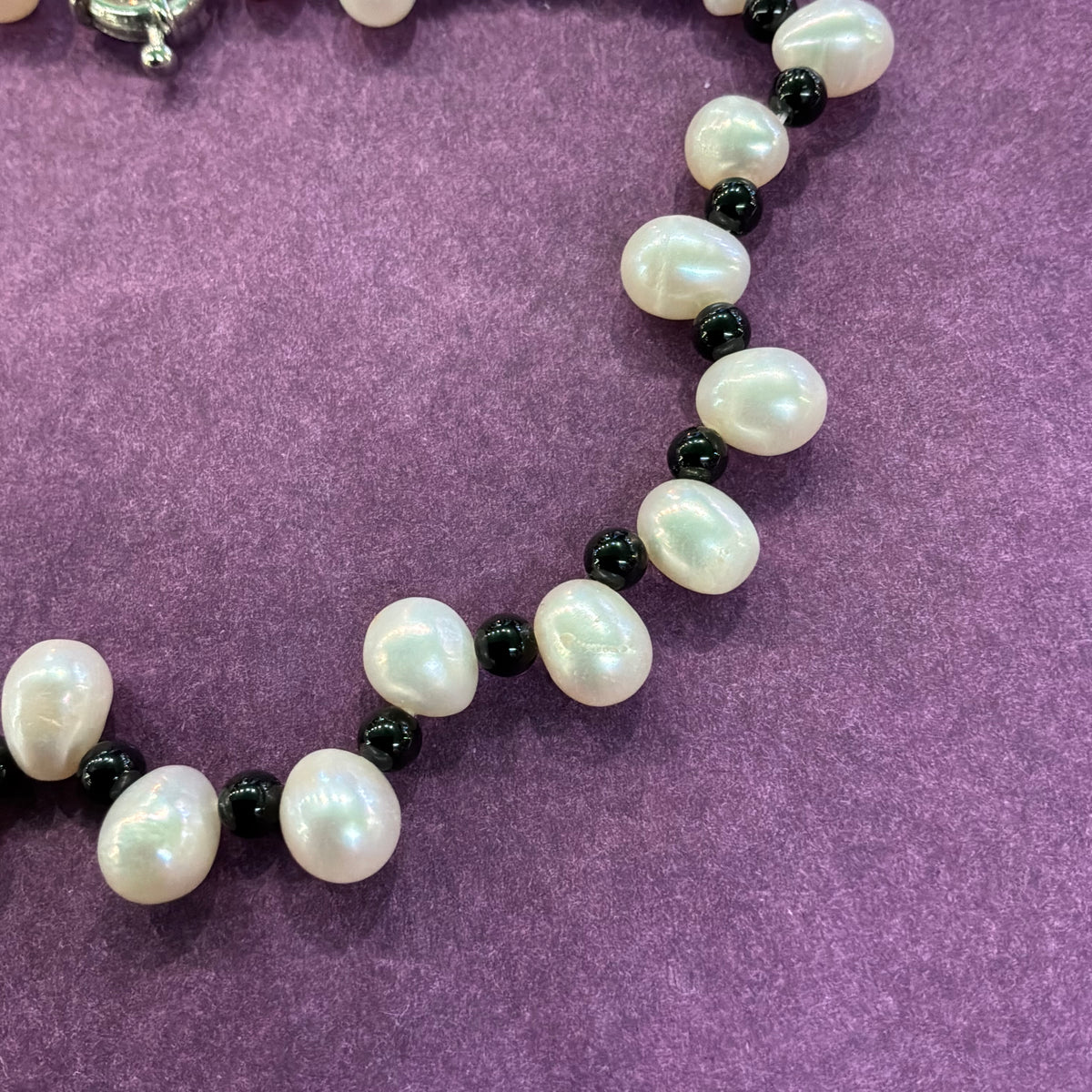 Vintage Cultured Pearl and Black Glass Bead Double Strand Necklace