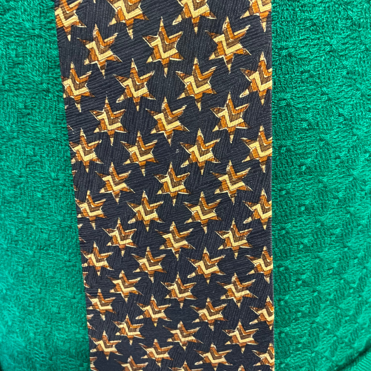 Vintage Liberty of London Pure Silk Tie, Gold with Blue Star Print, Unused and Boxed