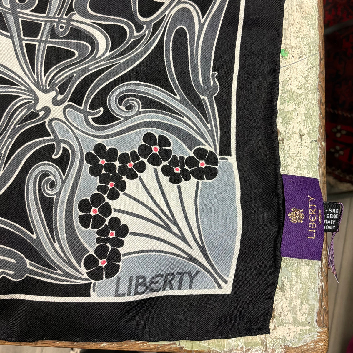 Vintage Liberty of London Ianthe Pure Silk Scarf in Monotone Colours, Unworn and Boxed