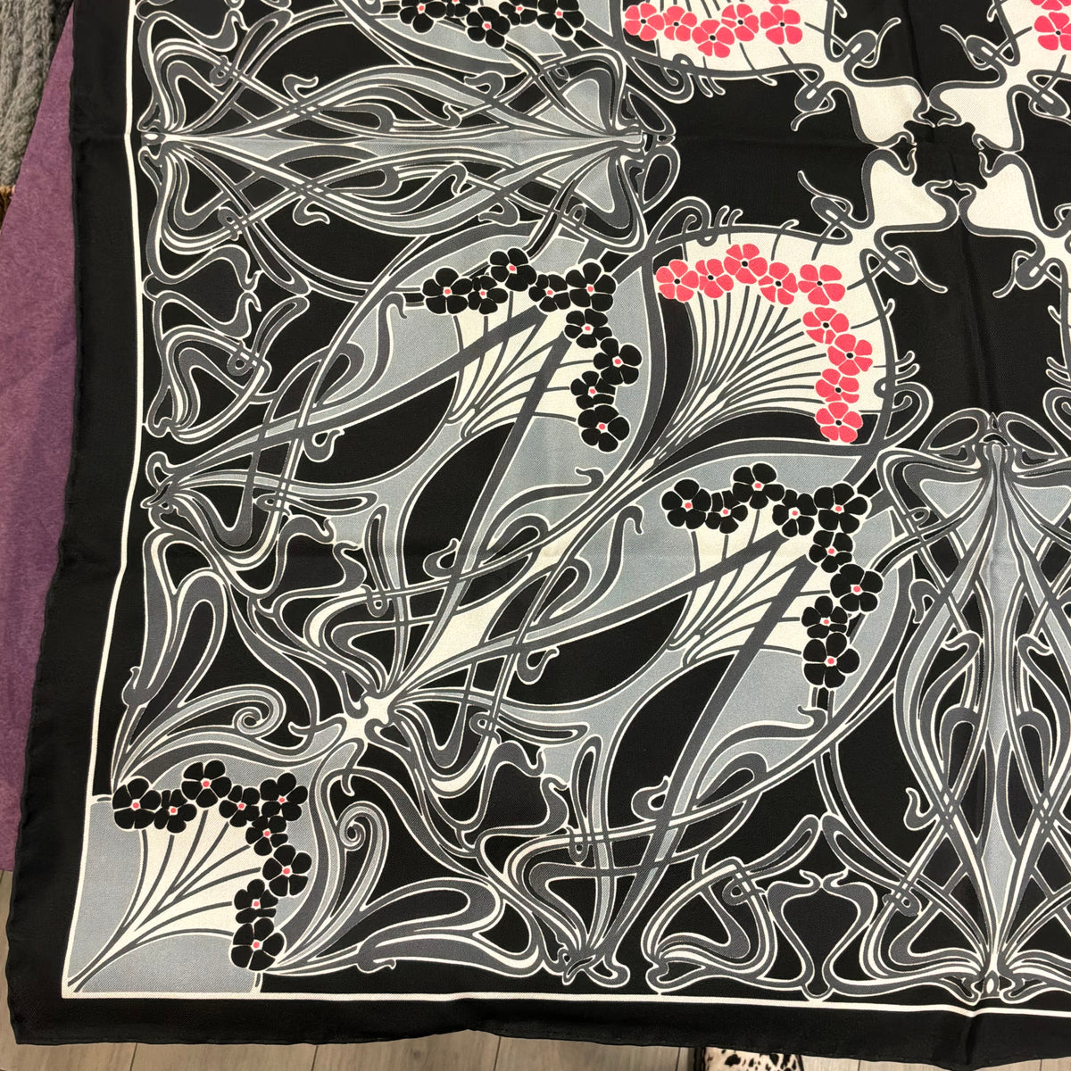 Vintage Liberty of London Ianthe Pure Silk Scarf in Monotone Colours, Unworn and Boxed