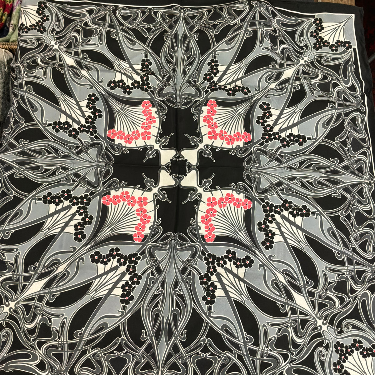 Vintage Liberty of London Ianthe Pure Silk Scarf in Monotone Colours, Unworn and Boxed