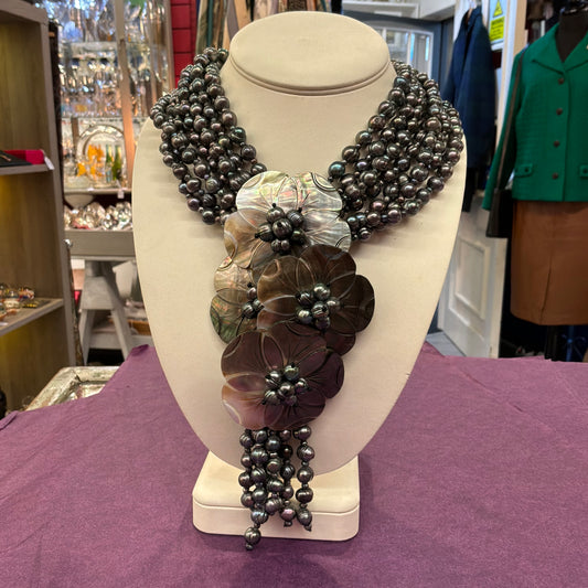 Vintage Butler & Wilson Statement Floral Necklace with  Freshwater Pearl and Mother of Pearl