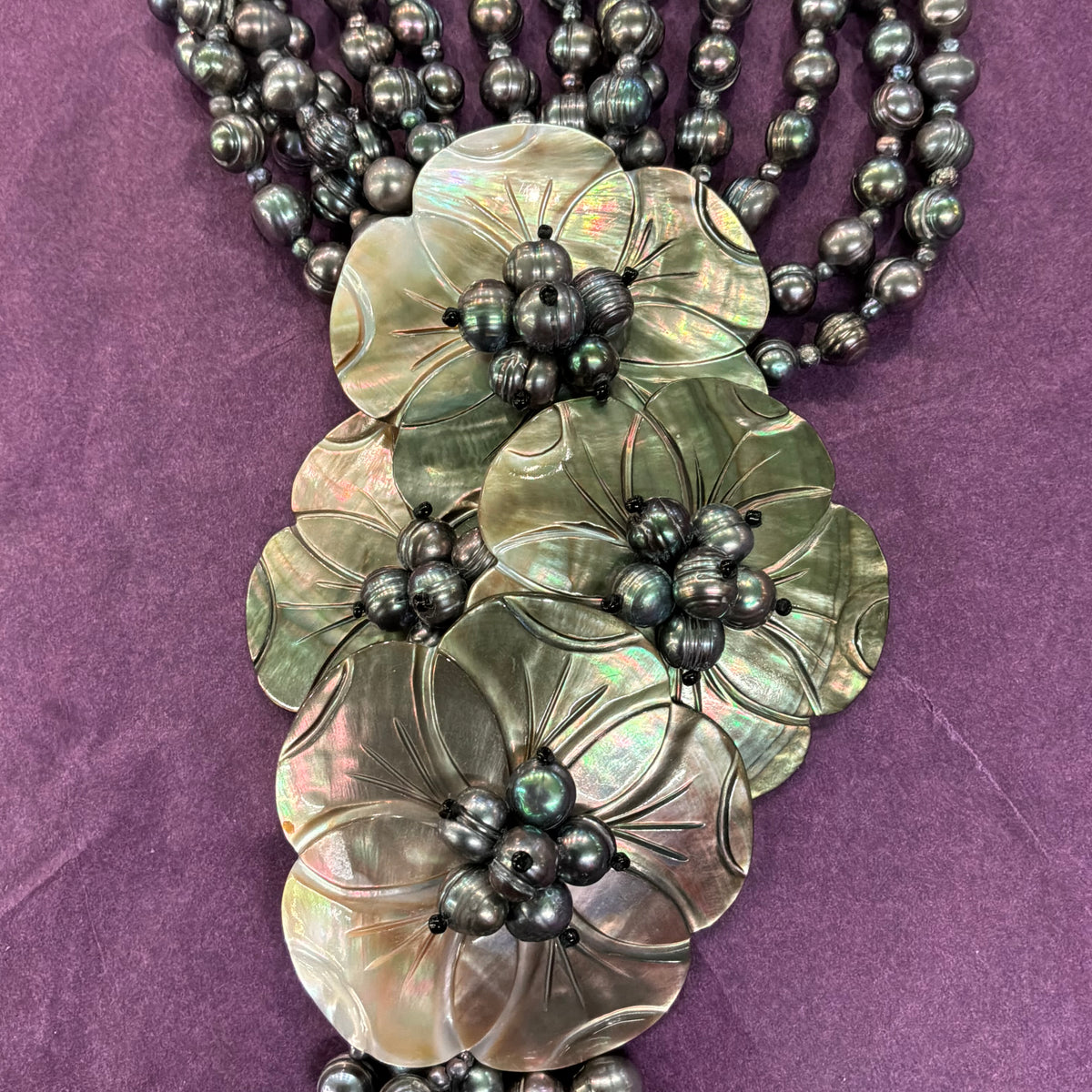Vintage Butler & Wilson Statement Floral Necklace with  Freshwater Pearl and Mother of Pearl