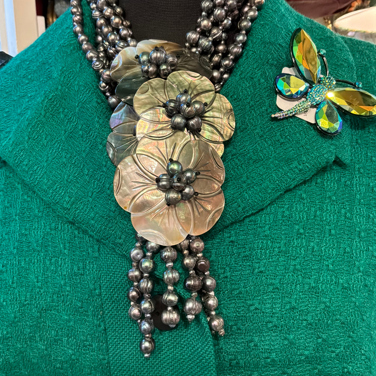 Vintage Butler & Wilson Statement Floral Necklace with  Freshwater Pearl and Mother of Pearl
