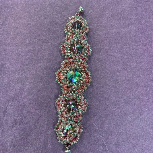 Vintage Butler & Wilson Bohemian Crochet Flower Bracelet with Aurora Borealis Crystal