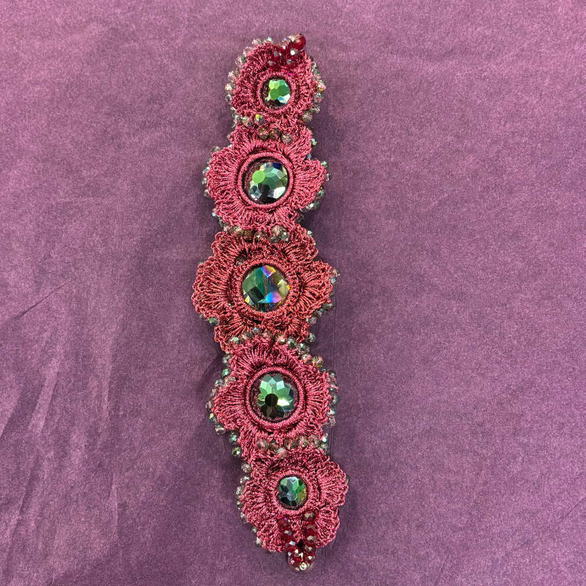 Vintage Butler & Wilson Bohemian Crochet Flower Bracelet with Aurora Borealis Crystal