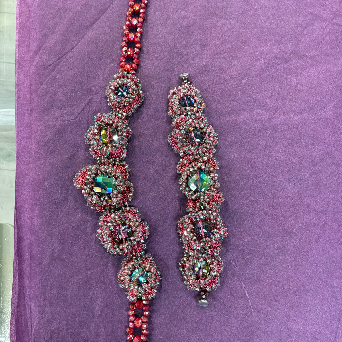 Vintage Butler & Wilson Bohemian Crochet Flower Bracelet with Aurora Borealis Crystal
