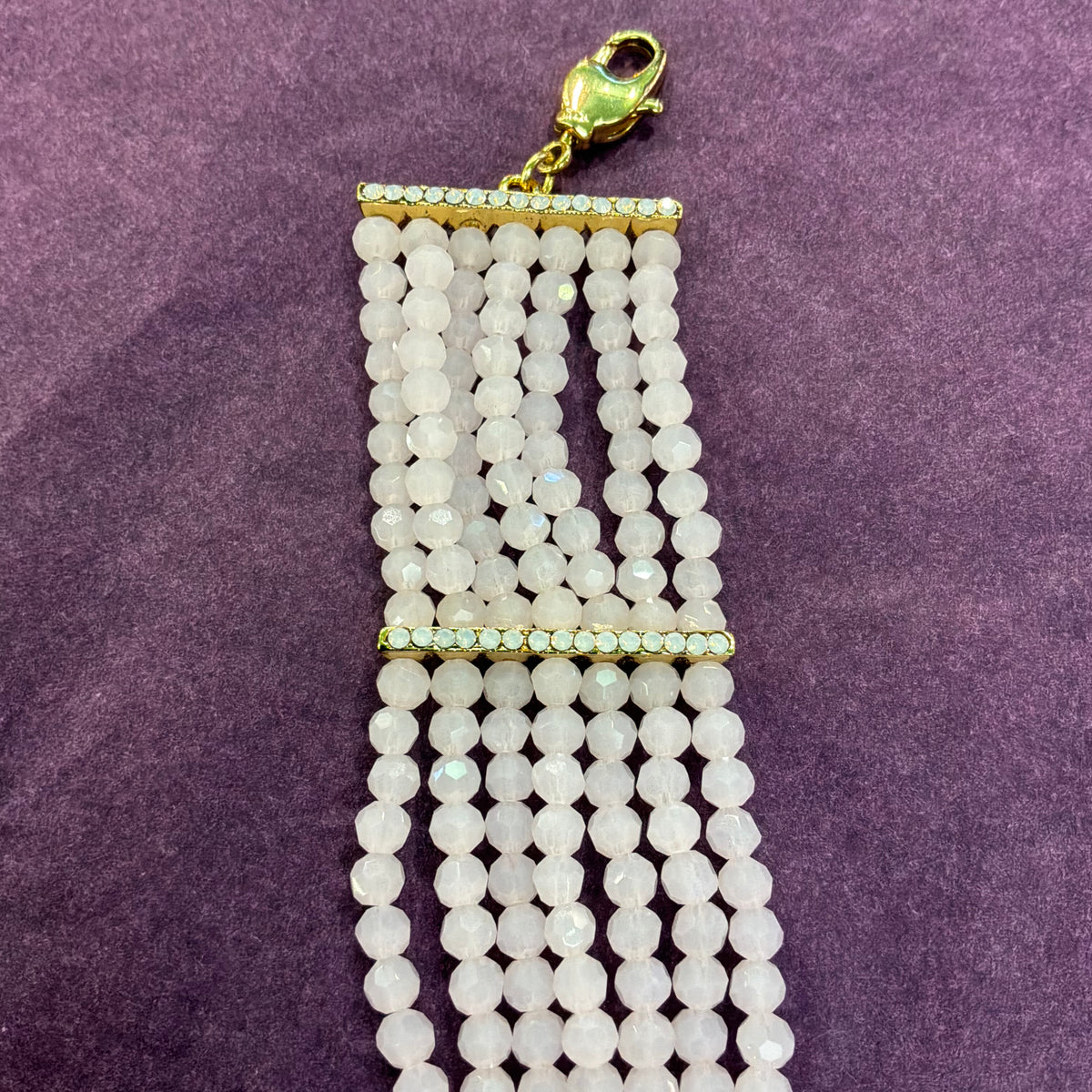 Vintage Butler & Wilson 7 Strand Pink Crystal Statement Bracelet Gold Tone